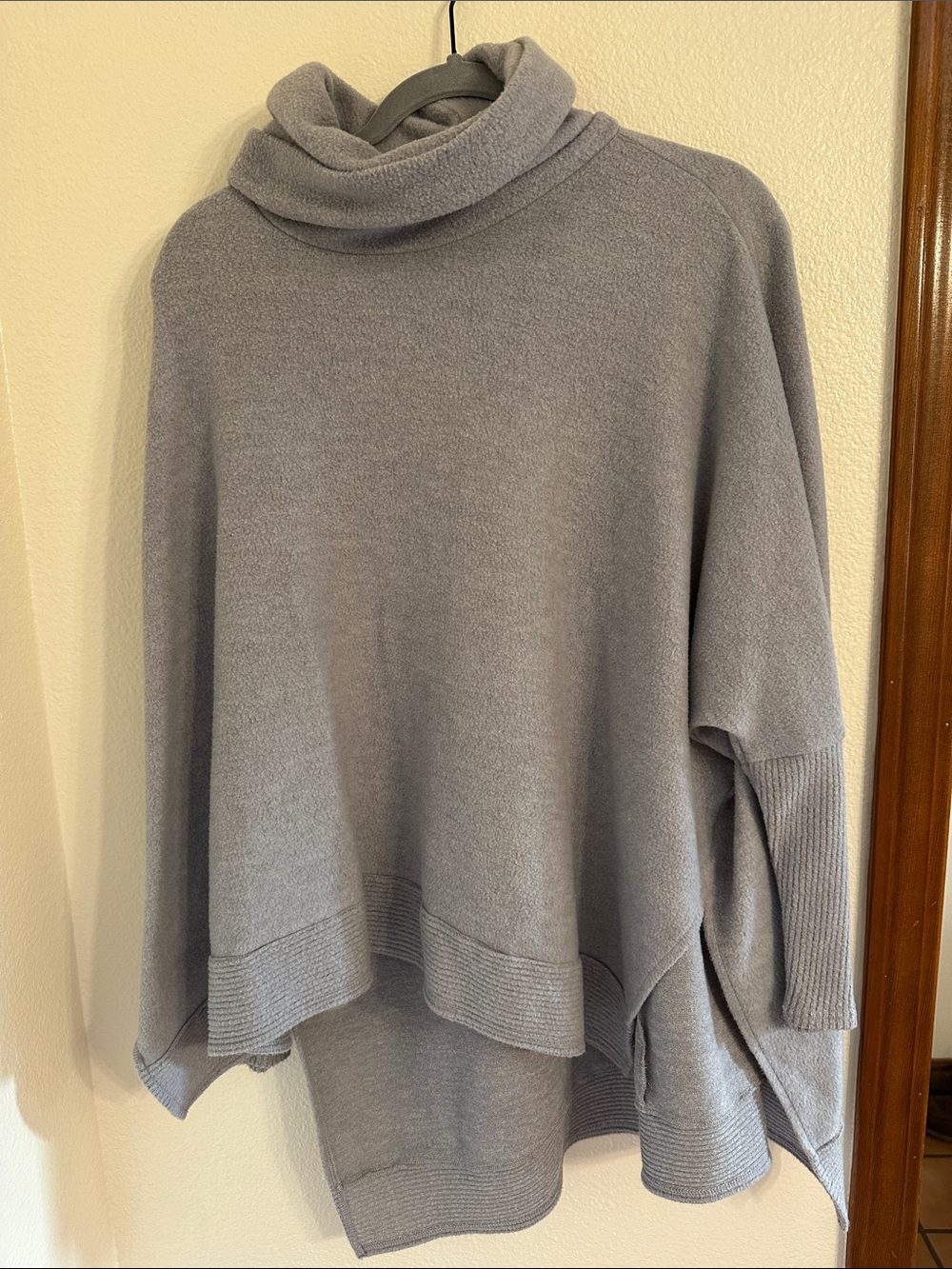 Cherish Gray Cowl Turtleneck Poncho Sweater